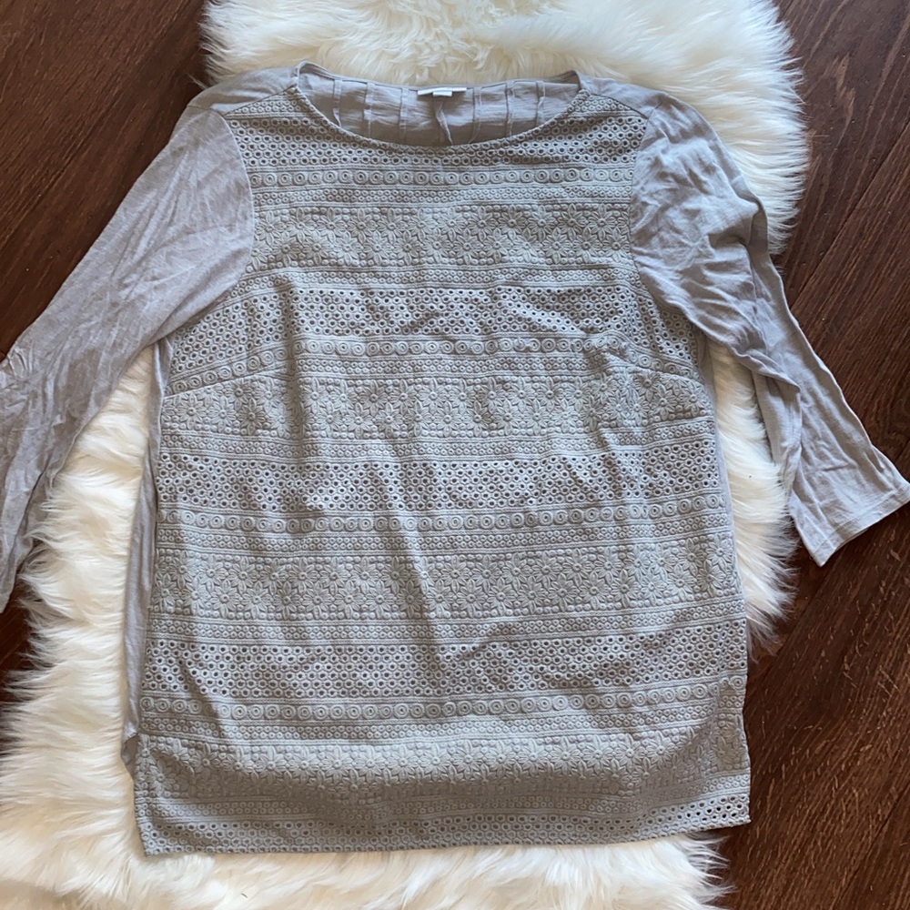 J.jill light grey long sleeve eyelet blouse small